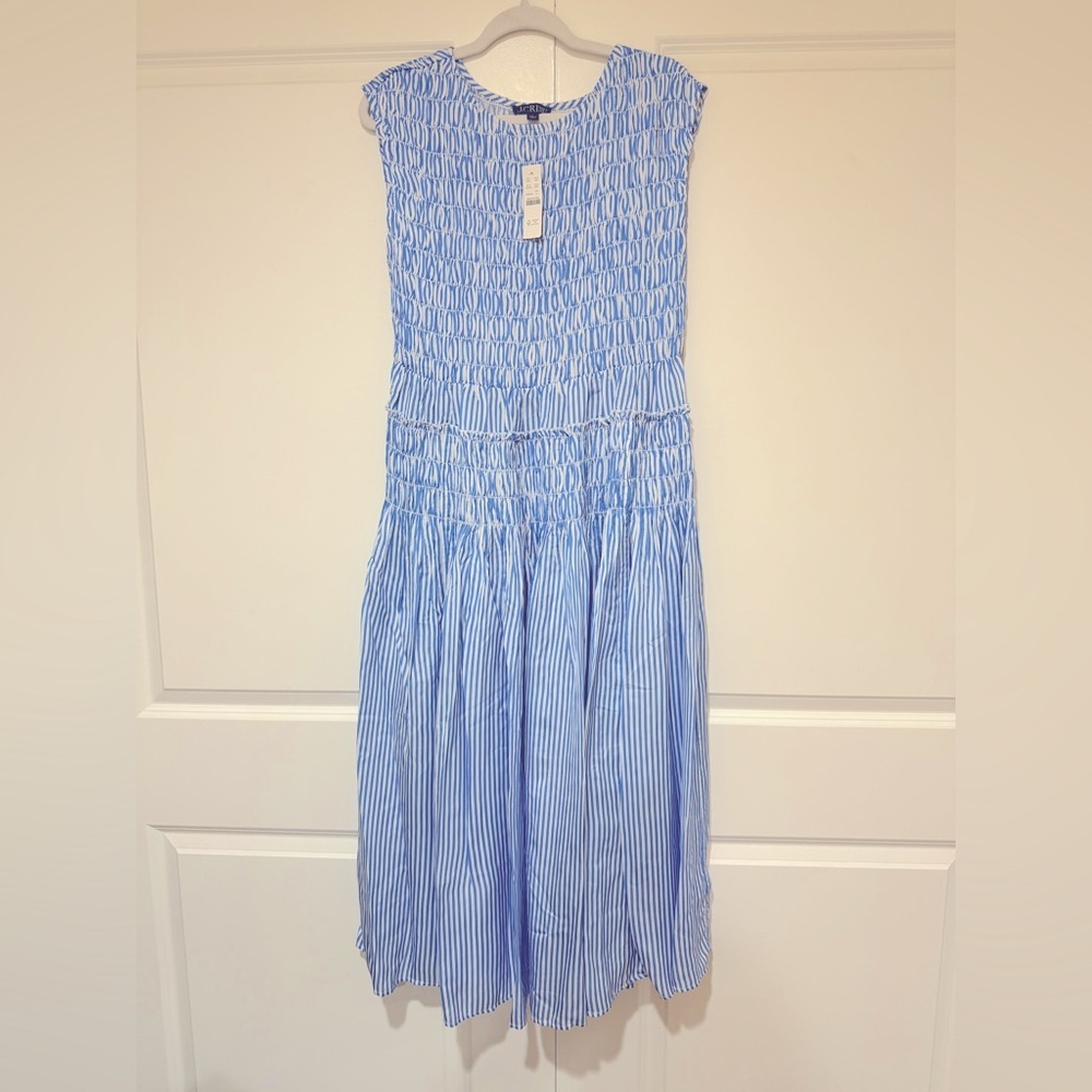 NWT J. Crew Blue & White Maude dress in stripe drapey viscose twill - Picture 6 of 8